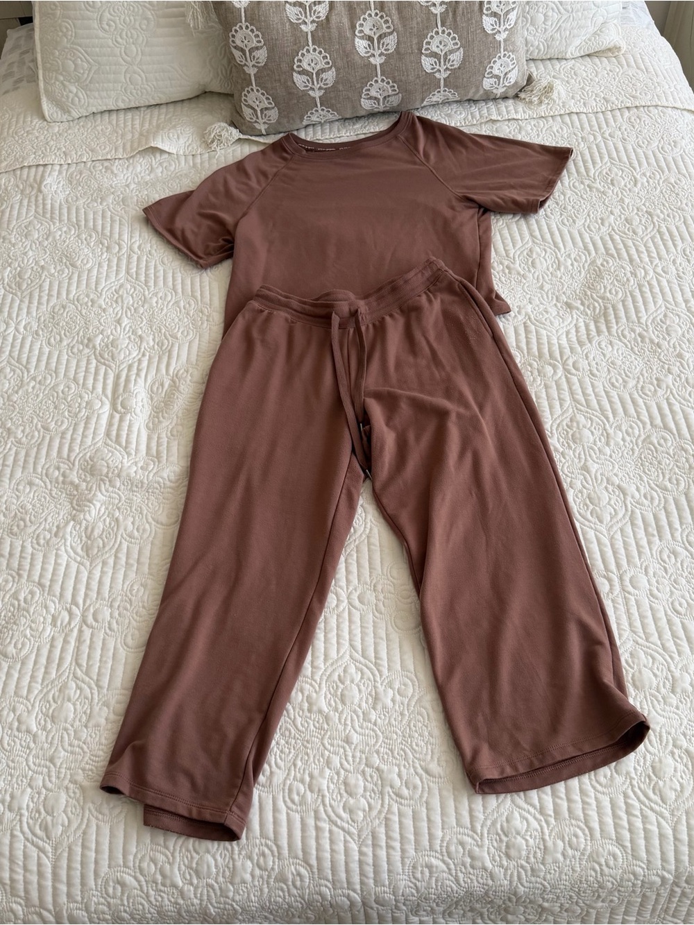 Joyspun Women’s French Terry Lounge Set 2-Piece Short Sleeve & Wide Leg Pants